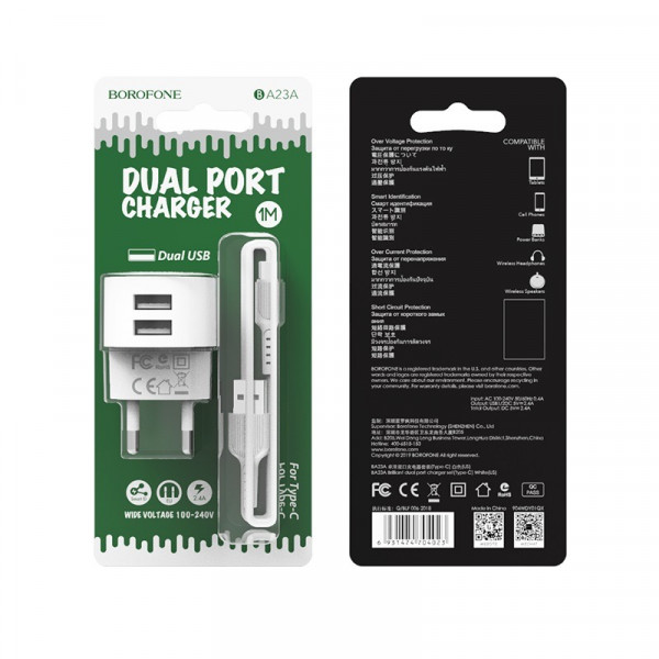 Адаптер питания Borofone BA23A 2USB type-c