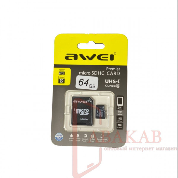  Карта памяти MICRO SDHS AWEI 64G